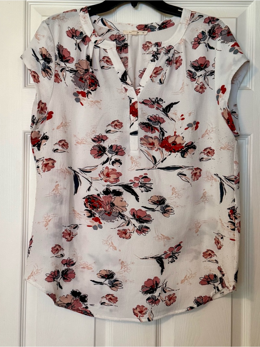 Floral Cap-Sleeve Blouse - White with Pink Floral